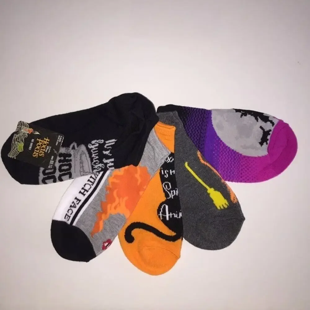 5 PAIR HOCUS POCUS HALLOWEEN NO SHOW SOCKS NEW